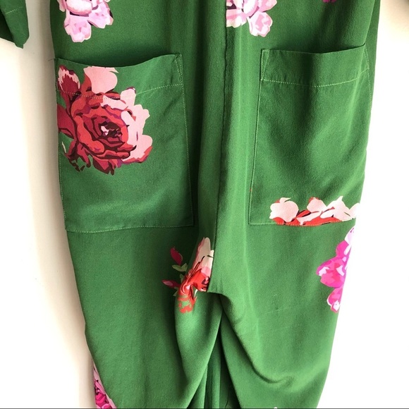 Creatures of Comfort Green Floral Jumpsuit Silk Long Sleeve Boho - Picture 10 of 16